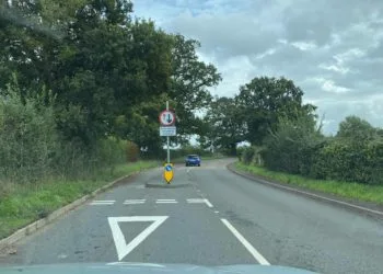 The new give way sign is located on Reading Road, between Shinfield and Arborfield. Picture: Rob Boreham-Fish