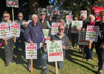 SOLVE Hall Farm were at the university on Saturday, October 8, protesting plans to build 4,500 houses at Hall Farm. Picture: Ji-Min Lee
