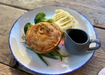 The Vegetarian Brie and Mushroom Pie with seasonal greens, mashed potato and proper gravy at The Lord Raglan Picture: Claire Worsfold