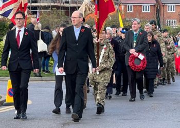 Revd Nathan Hunt (front left) and Revd Nigel Beer (front right) jointly led the Remembrance service. Picture: Ji-Min Lee