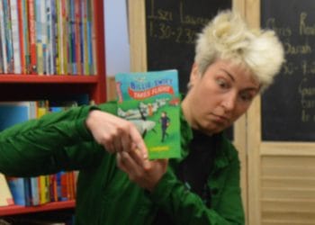 Chidlren at Fourbears Books in Caversham with Iszi Lawrence and AF Harrold Picture: Phil Creighton