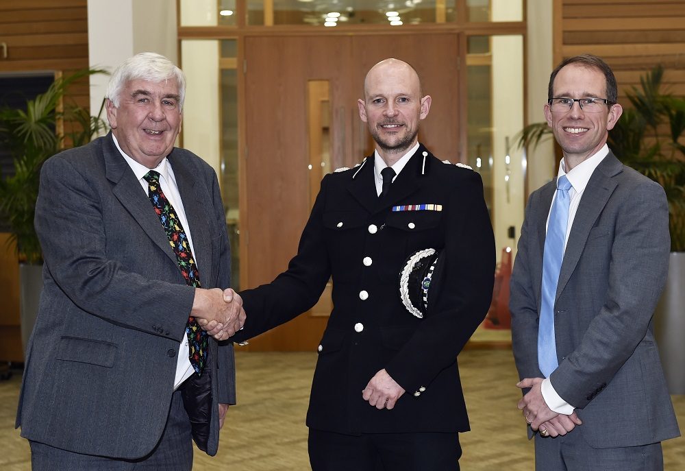Keith McLean, Chair of the Thames Valley Police and Crime Panel, DCC Jason Hogg, Police and Crime Commissioner Matthew Barber Pictures: Thames Valley Police