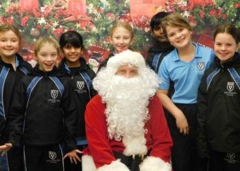 The RotaKids team  at Crosfields School with Santa
