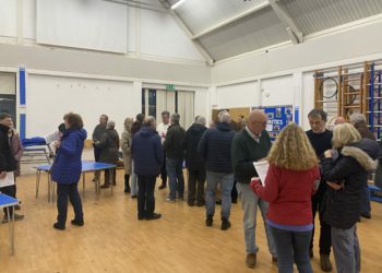 Residents at Hurst Village Hall at a drop in session about the inquiry into a scheme to build 200 homes