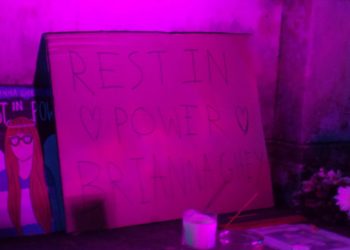 Tributes and candles were placed at the foot of the Maiwand Lion in to commemorate Brianna Ghey. Picture: Jake Clothier