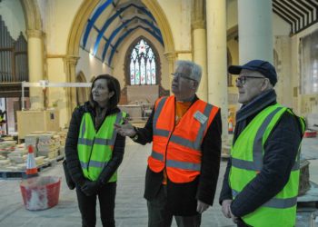 All Saints Church refurbishment. Rev. Canon David Hodgson shows the work to visitors, Jan & David Riley. Picture: Steve Smyth