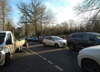 Traffic congestion at the junction of School Road and Tape Lane in Hurst during school run