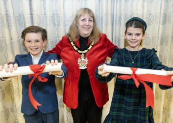 Dexter Rosier (left) and Evelyne Rose (right) won the young people prizes, presented by Wokingham Borough Mayor Cllr Caroline Smith. Picture: Stewart Turkington