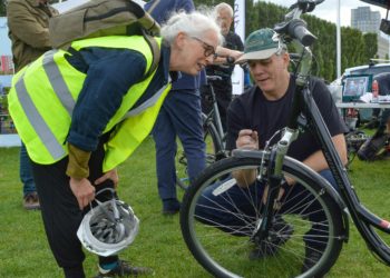 Free cycle safety checks were carried out for those who brought their own bikes. Picture: Steve Smyth