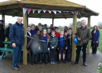 The children were given the honour of cutting the ribbon. Picture: Arborfield and Newland Parish Council.