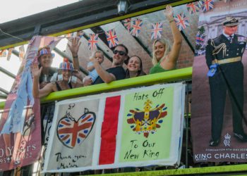 Partygoers celebrated the King's Coronation at The Flowing Spring pub. Picture: Steve Smyth