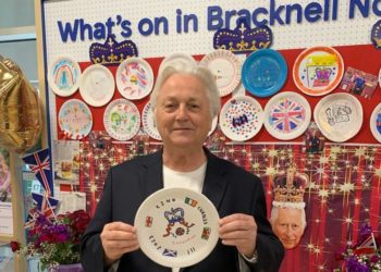 David Emanuel visited the Bracknell North Tesco store in Warfield to judge a contestfor younger shoppers aimed at finding the best-decorated coronation-themed plates.