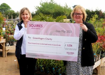 Sarah Squire, chairman of Squire?s Garden Centres with Linda Petrons, director of fundraising and communications, Greenfingers Charity