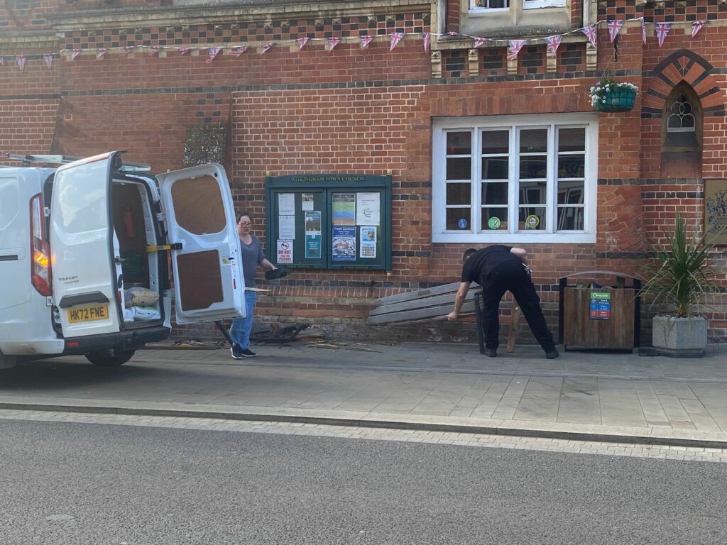 Bench being cleared away