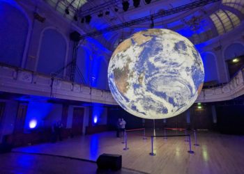 The Gaia installation, a globe constructed with the use of high-resolution NASA imagery, will be open to visitors in the Town Hall from Saturday-Sunday, June 10-18. Picture: Jake Clothier