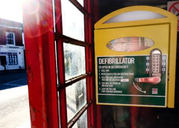 The defibrillator in the Broad Street phone box Picture: Andrew Batt