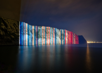 The White Cliffs of Dover was illuminated with Reading's climate stripes earlier this week. Picture: University of Reading