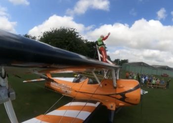 John was strapped to a biplane for his Thames Hospice fundraising challenge. Picture courtesy of Thames Hospice