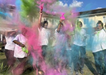 There was a throwing of coloured powder paint at the end of the festival. Picture: Shinfield View