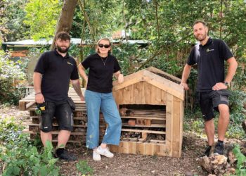 A team from SecureHeat installed a bug house that they built, in Howard Palmer Gardens. Picture courtesy of Wokingham in Bloom.