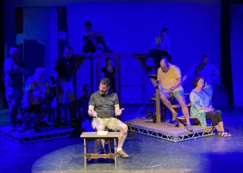 In rehearsal, Chris Westgate as Will Shakespeare, and members of the company, in Wokingham Theatre's end of season show, Shakespeare In Love, this month. Picture: courtesy of Wokingham Theatre