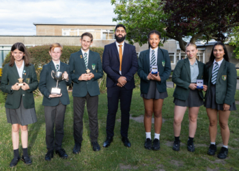 Musharaf ?Mushy? Asghar gave a talk to students about how to rise above obstacles in their path. Picture courtesy of St Crispin's School