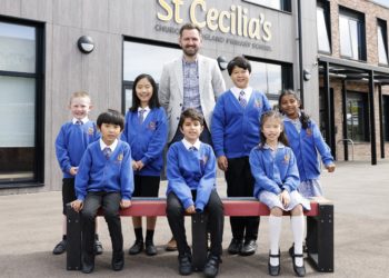 Pupils from St Cecilia's in Matthewsgren have converted plastic waste into a recycled bench thanks to some help from David Wilson Homes