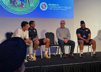 Reading FC defender Tom McIntyre (left) took part in a Q&A. Picture: Ji-Min Lee