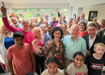 Layla Moran and Clive Jones (centre) with Wokingham Lib Dem party members at their recent summer party Picture: Adrian Betteridge