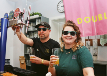 The team from Double-Barrelled giving it both barrells at the festival. Picture: Dijana Capan/DVision Images