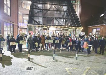 Some of the people taking part in the White Ribbon campaign demonstration at Wokingham borough Council's offices on Thursday, November 25 Picture: Phil Creighton