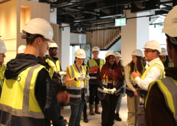 Students visiting Station Hill in Reading.