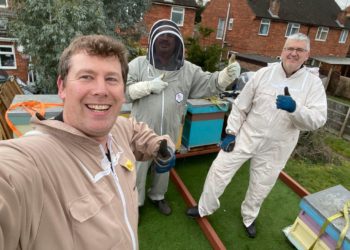 Matt McTernan,  Daniel Fryer (middle) and Clive Rossiter (Matt's fellow bee enthusiasts)