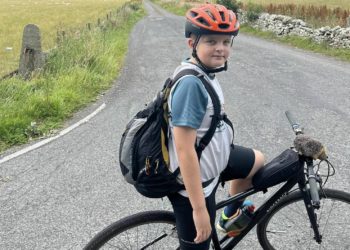 Harry and his dad, Nick, are cycling around 1,300 miles over 35 days to raise money for Tiggywinkles wildlife hospital. Picture courtesy of the Peksa family