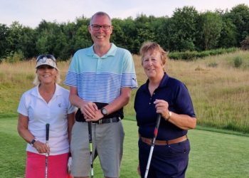Jason MacBeth with club captains Hilary Rusby and Cathy Jones at The Caversham. Picture: Courtesy of Reading Family Aid