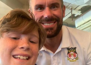 Dexter Rosier met his hero Ben Foster after Wrexham's draw with Wimbledon. Picture: Sam Rosier