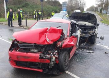 Four cars were involved in a collision at the Coppid Beech roundabout Picture: Thames Valley Police