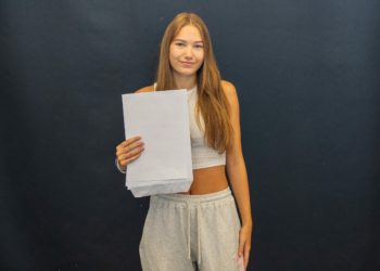 Phoebe N from Bohunt School in Arborfield celebrating her GCSE results