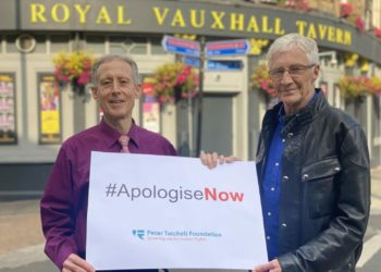 Peter Tatchell (left) with TV star, the late Paul O'Grady, at the launch of the #ApologiseNow campaign Picture: Peter Tatchell Foundation
