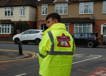 A School Streets scheme in Crescent Road Reading is run by volunteers and sees the road closed to cars during school pick-up and drop-off times Picture: Reading Borough Council