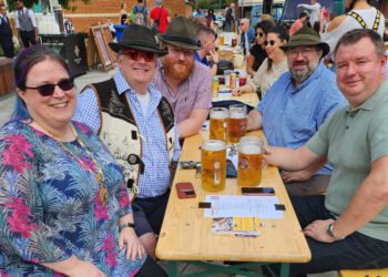 Wokingham Town mayor, Cllr Sally Gurney joined visitors to the October Fest in Peach Place. Picture: David Dunham