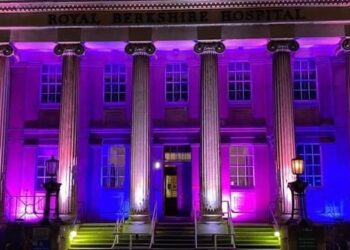 The Royal Berkshire Hospital's London Road entrance will be lit up in pink and blue from 6pm-10pm on October 15. Picture: The Willows Support Group