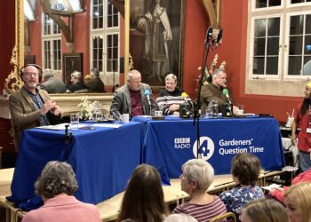 Presenter Peter Gibbs chaired the GQT panel of gardening experts: Matthew Wilson, Christine Walkden and Matt Biggs for a recording of BBC Radio4 programme Gardeners Question Time, in Wokingham on Tuesday. Picture: Emma Merchant