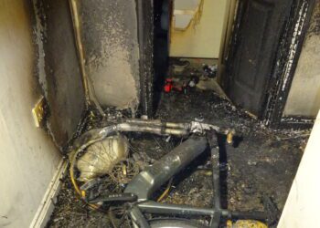 Damage caused by an exploding e-scooter battery Picture: Royal Berkshire Fire and Rescue Service