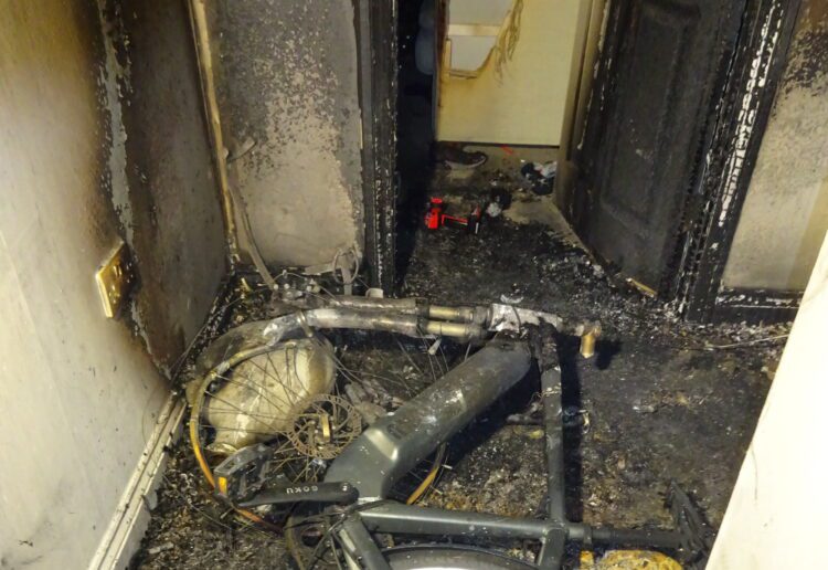 Damage caused by an exploding e-scooter battery Picture: Royal Berkshire Fire and Rescue Service
