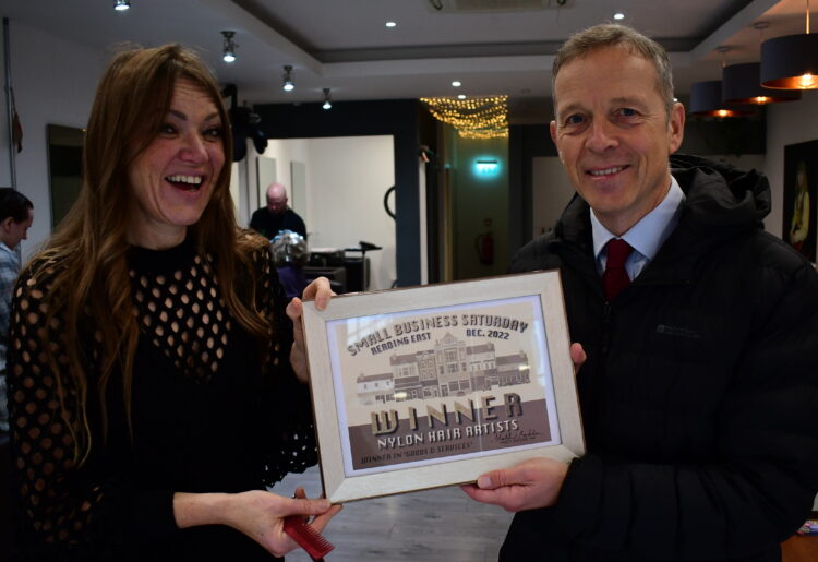Nylon Hair Artists receiving their Small business award from Matt Rodda in the 2022 contest Picture: Matt Rodda