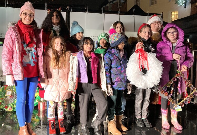 The Hawthorns Primary School. Children from 18 Wokingham schools presented their handmade decorations to Wokingham Town mayor Cllr Gurney, and Mini mayor. Picture: Emma Merchant