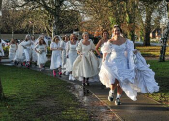 Finch Coasters Running Club members wore Wedding Dresses for a Hen Party Run on Sunday. Picture: Steve Smyth