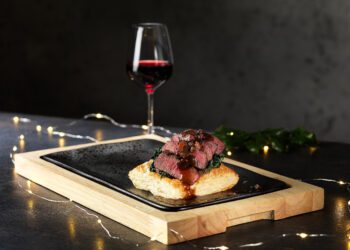 Steak Wellington with sauce from the Christmas menu at Bar+Block Picture: HR Photography Ltd
