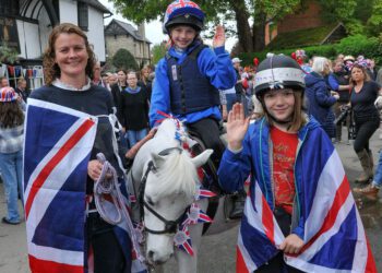 Ponies and Union Flags at the at Waltham St Lawrence Coronation Parade. Picture: Steve Smyth